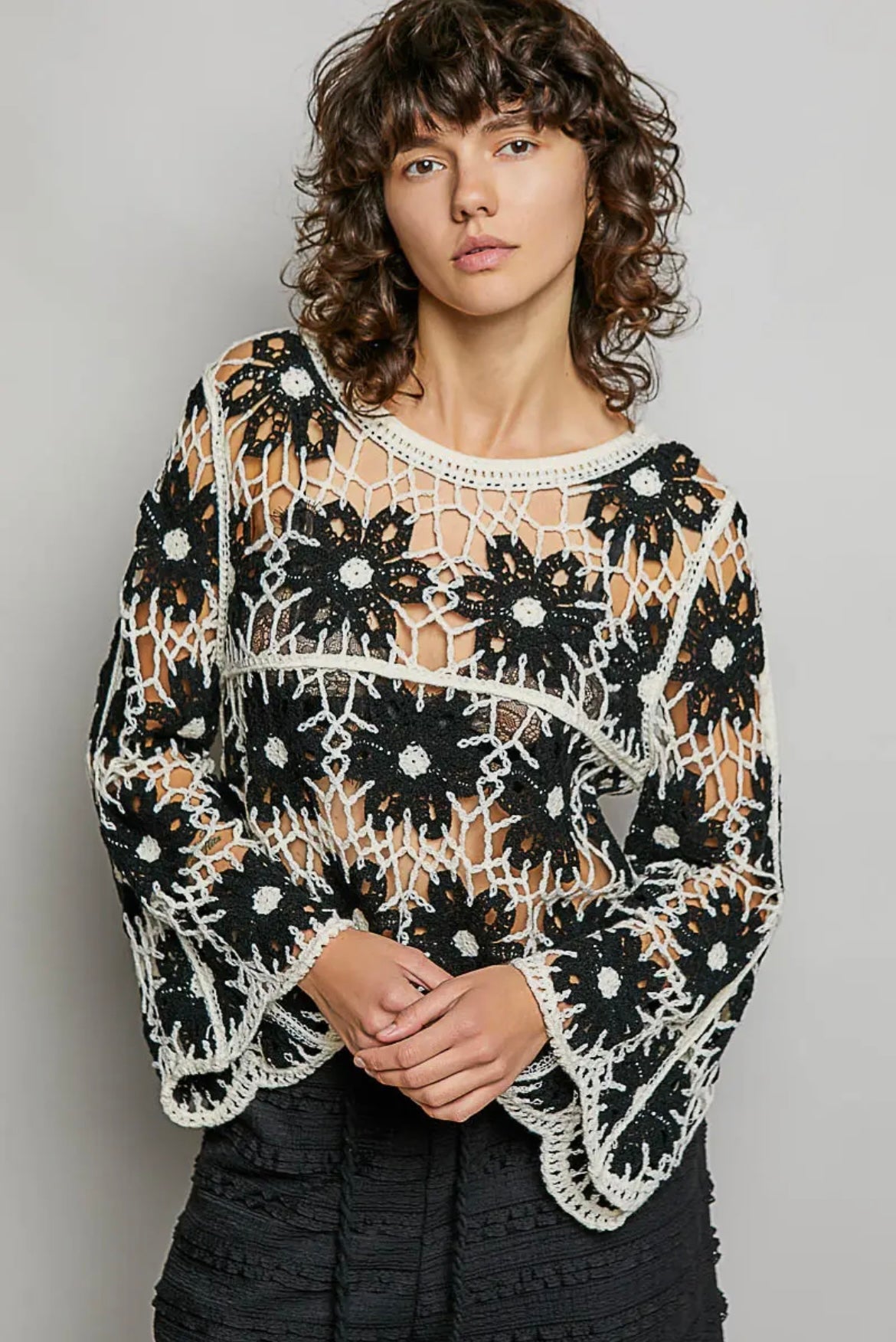 POL, Boho flower crochet top