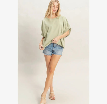 Cotton Boat Neck Dolman Top | Off Shoulder Flutter Sleeve Blouse