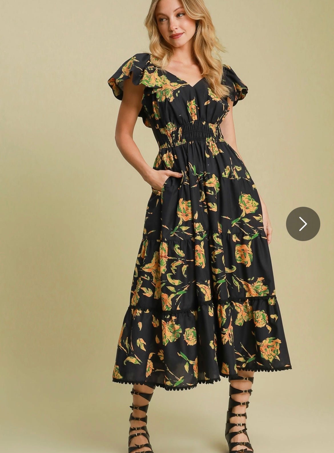 Midnight Garden Tiered Midi Dress