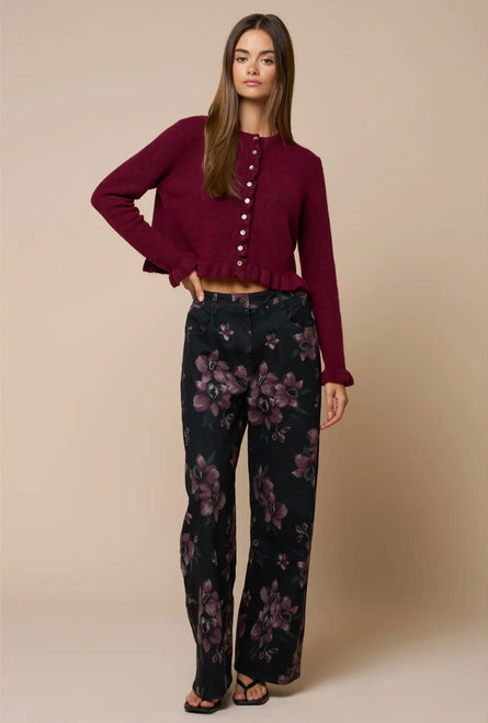 Charcoal Floral Print Barrel Leg Jeans