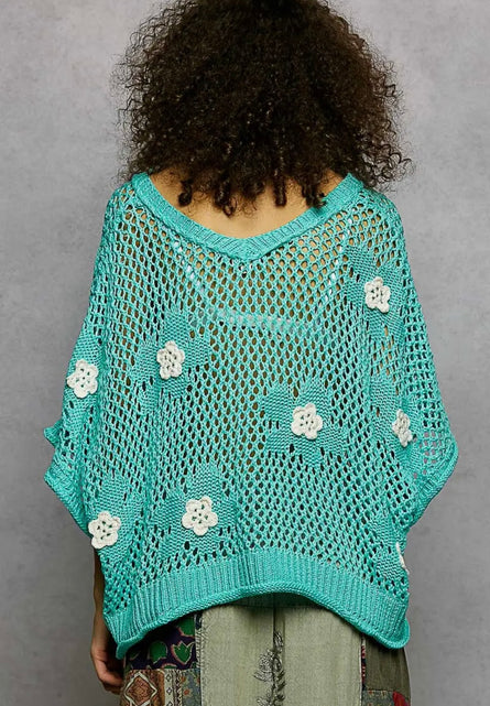 POL, Embroidered flower crochet top