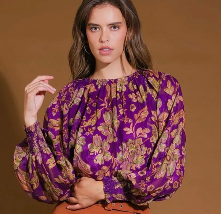 Flower Royale, smocked cuff blouse