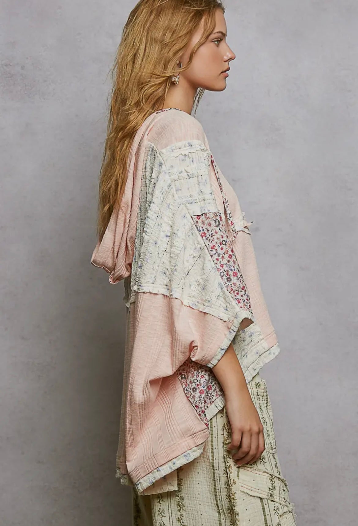 Starry Night, Lace contrast floral star patch knit top