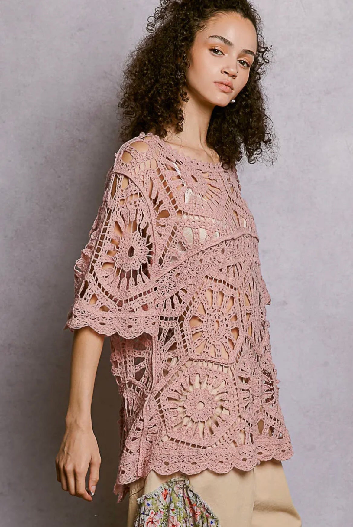 POL, Boho Crochet Lace Tunic Top