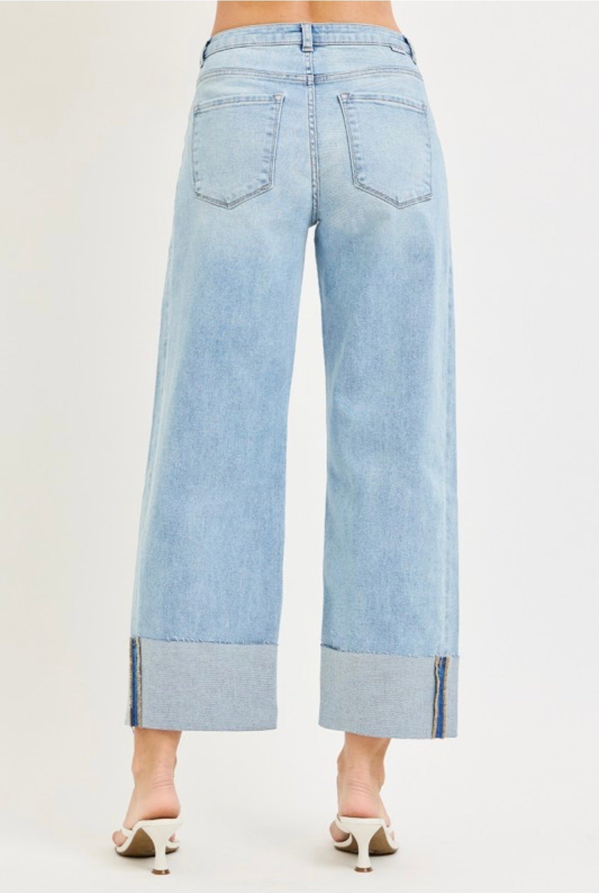 Risen, high-rise double button cuffed barrel jeans