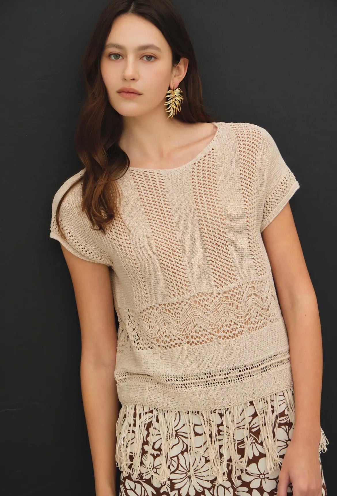 Fringed Crochet Sweater Top