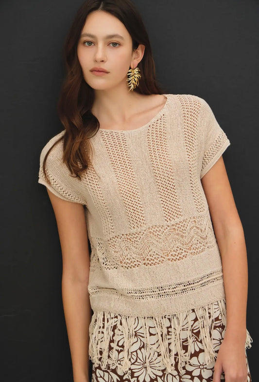 Fringed Crochet Sweater Top