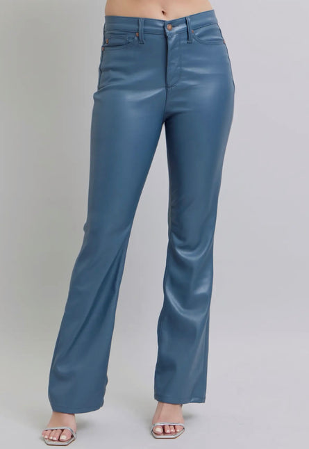 Baby Blue, tummy control baby bootcut leather pants.