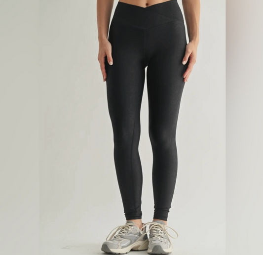 Leather look crossover leggings