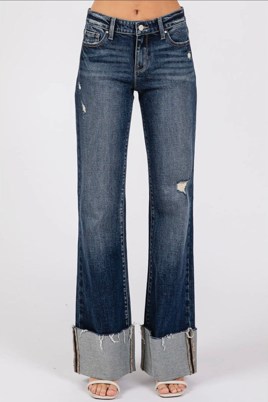Petra153,  Dark Wash Relaxed Cuffed Flare Jeans