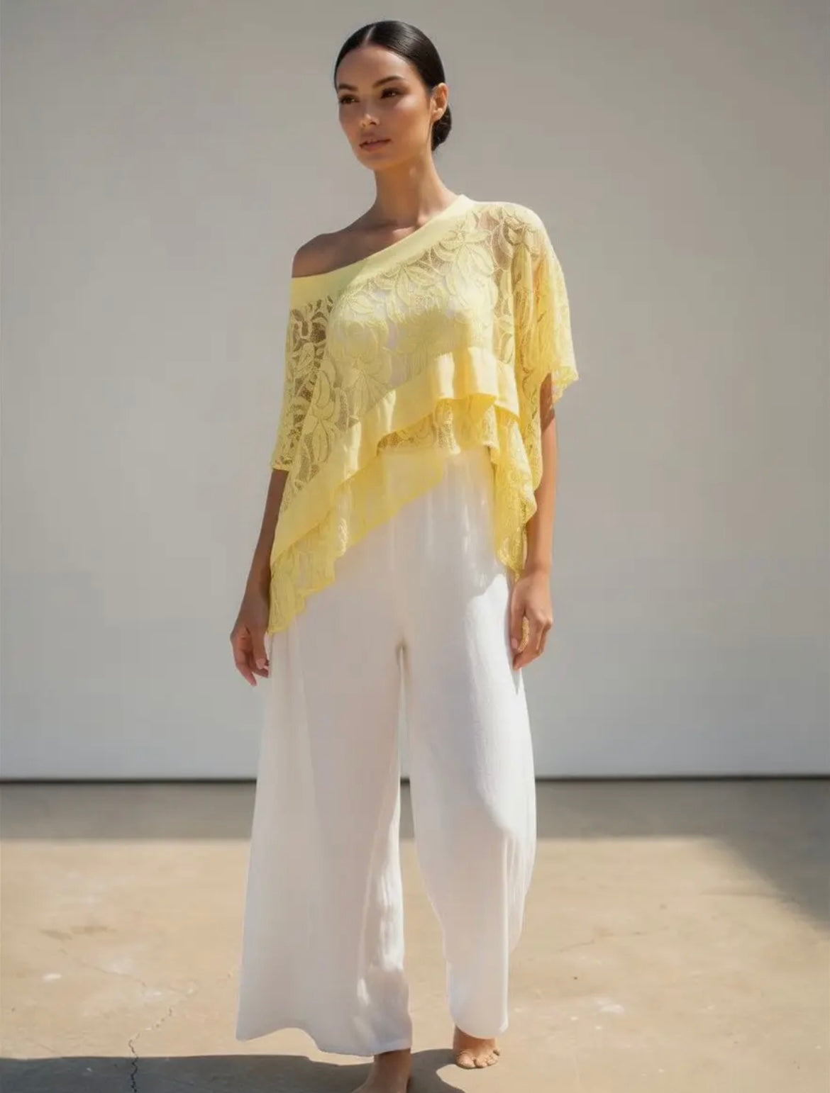 Made in Italy Sheer Lace Oversized Boat Neck Top