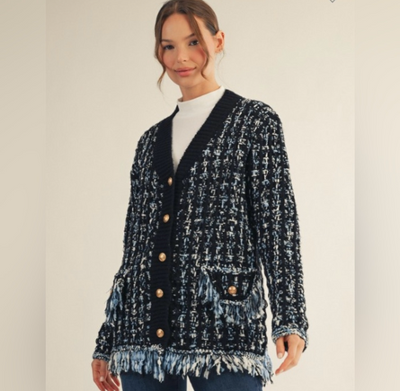 The fifth avenue, tweed fringe cardigan