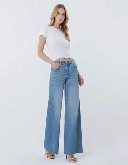 High Rise twisted seam wide leg jeans