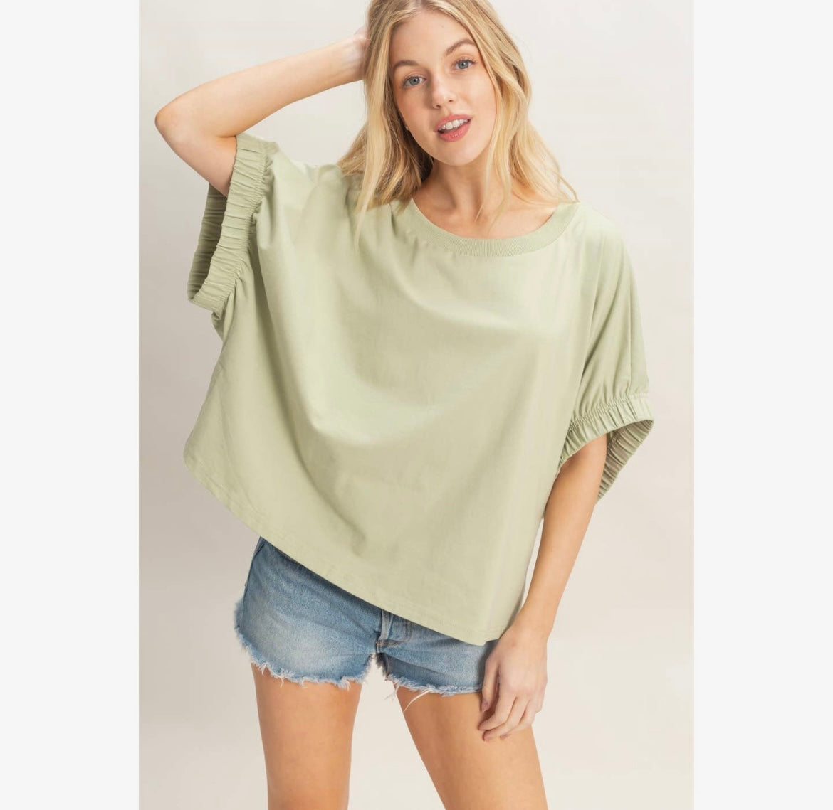 Cotton Boat Neck Dolman Top | Off Shoulder Flutter Sleeve Blouse
