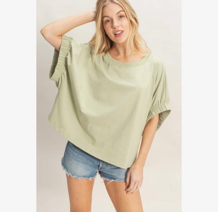 Cotton Boat Neck Dolman Top | Off Shoulder Flutter Sleeve Blouse