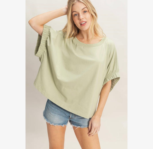 Cotton Boat Neck Dolman Top | Off Shoulder Flutter Sleeve Blouse