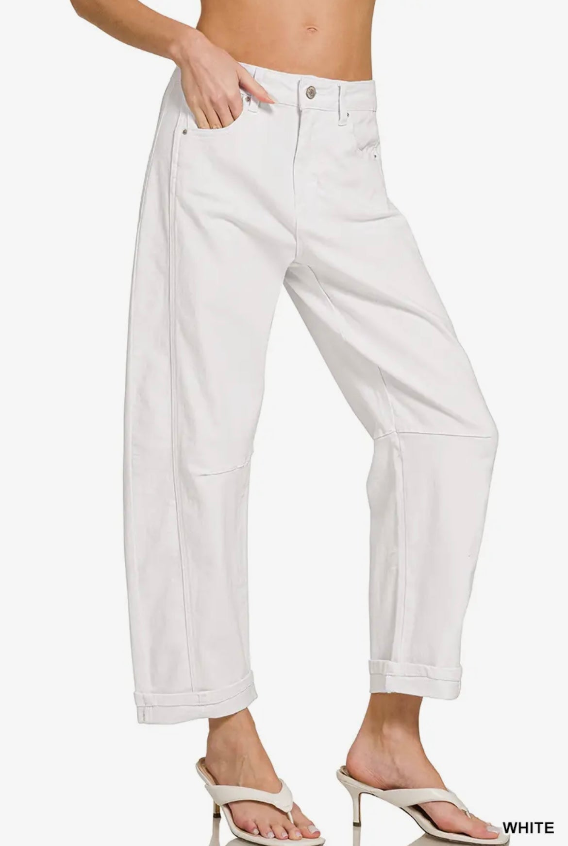 Celeste, High-rise White Barrel Jeans