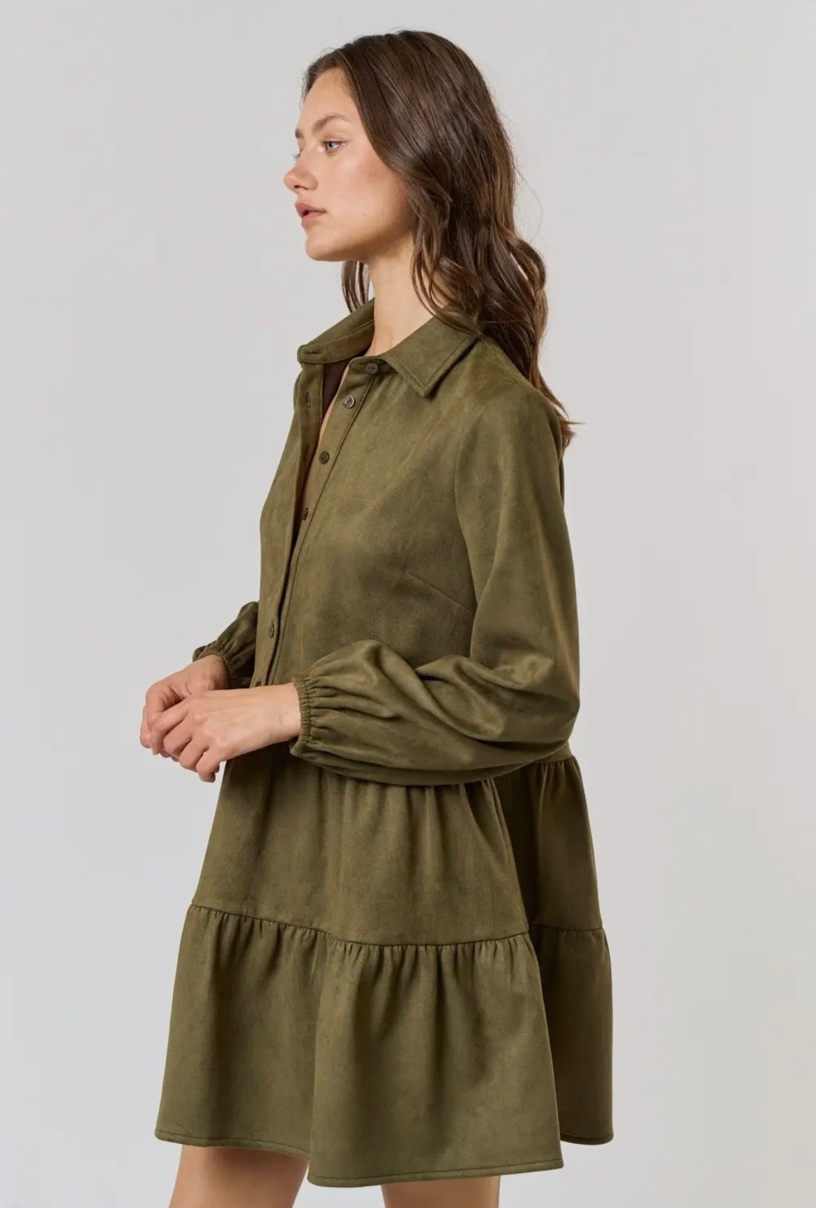 Marlowe, suede, tiered babydoll dress