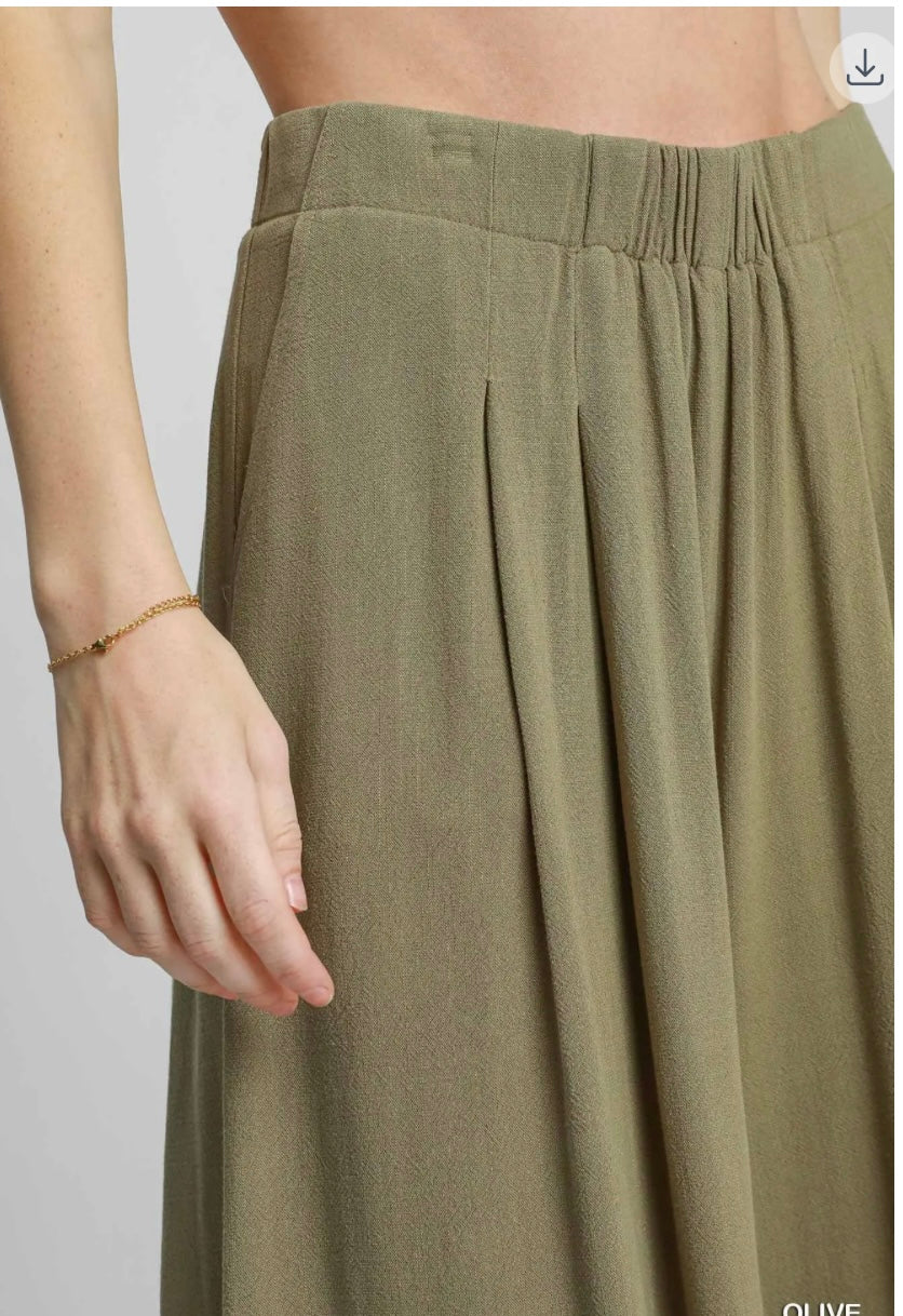 Cotton and Linen Blend Wide Leg Palazzo Pants
