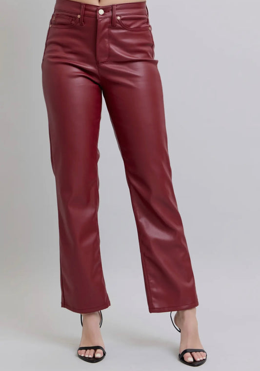 Valentina, High rise Tummy control leather straight leg pant