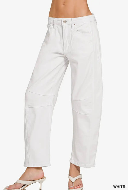 Celeste, High-rise White Barrel Jeans