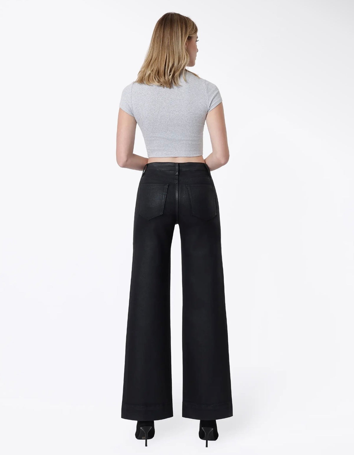Vervet, Black coated High Rise wide leg jeans