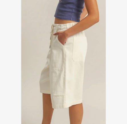 Drawstring waist Cotton Wide leg Jorts