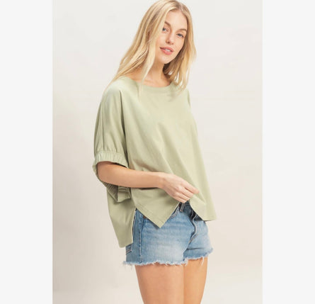 Cotton Boat Neck Dolman Top | Off Shoulder Flutter Sleeve Blouse