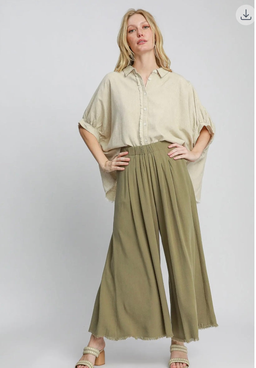 Cotton and Linen Blend Wide Leg Palazzo Pants
