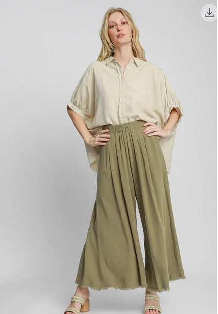 Cotton and Linen Blend Wide Leg Palazzo Pants