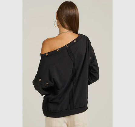 The Elevate, off the shoulder grommet embellished top