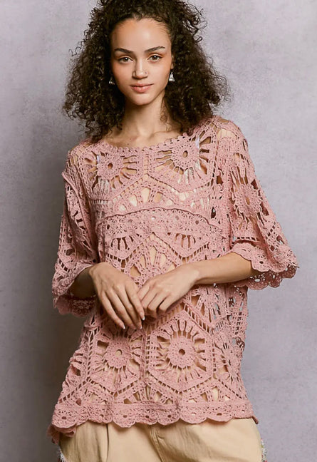 POL, Boho Crochet Lace Tunic Top