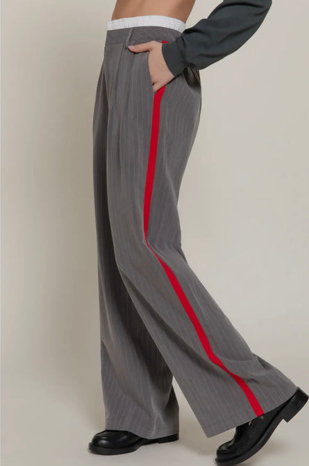 Charcoal Pinstripe Wide Leg Pants