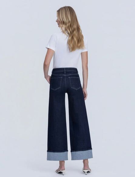 Vervet by Flying Monkey, High Rise Dark Wash Cuffed Ankle Wide Leg Jeans