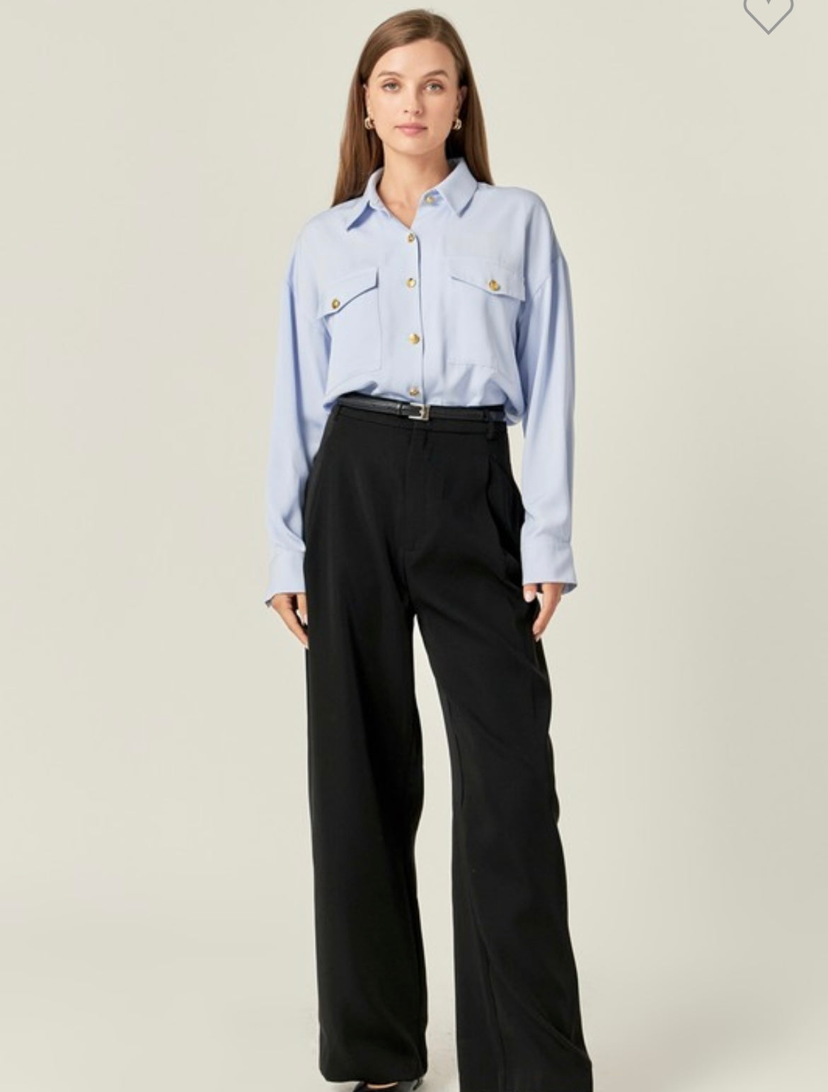 Soft Baby Blue, Gold button down blouse