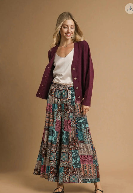 Boho Patchwork Wide Leg Palazzo Pants