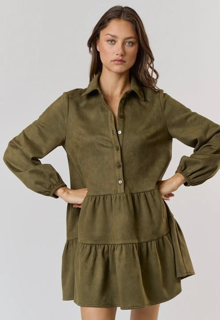 Marlowe, suede, tiered babydoll dress