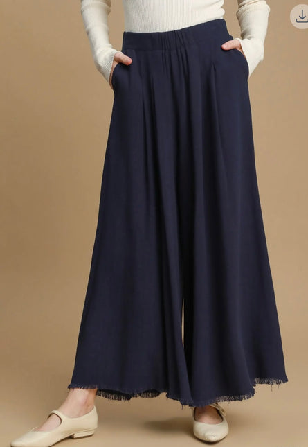 Cotton and Linen Blend Wide Leg Palazzo Pants