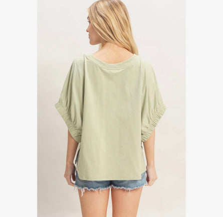 Cotton Boat Neck Dolman Top | Off Shoulder Flutter Sleeve Blouse