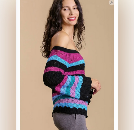 Electric Kiss, color block off the shoulder knit top