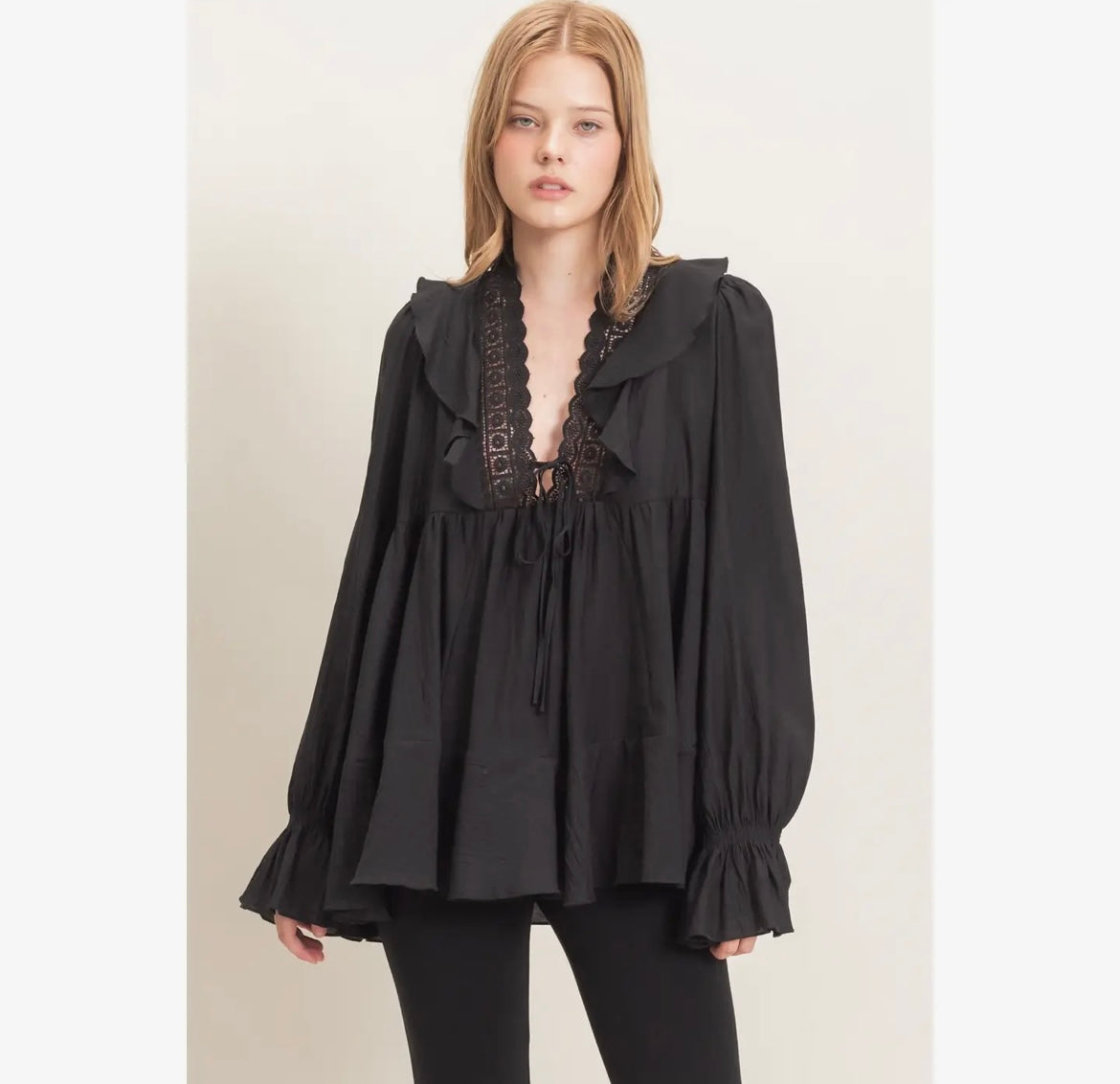 Romantic Lace Boho Ruffle Babydoll Tunic Top