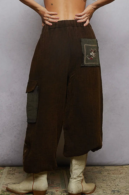 Night Bloom, floral embroidered joggers