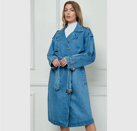Denim trench coat with belt