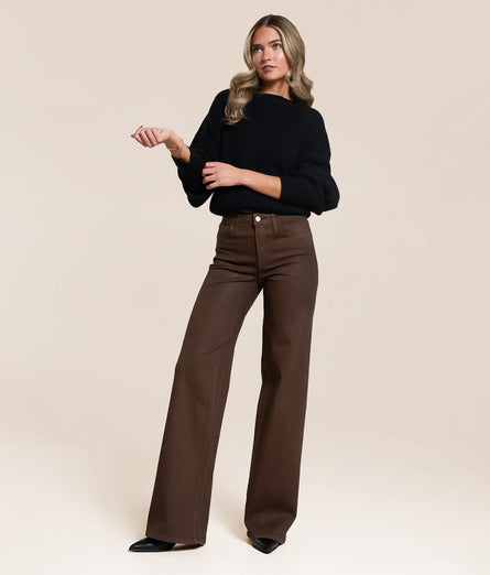 The Olivia Chicory Coffee Wide Leg Coated Denim