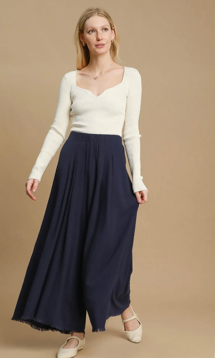 Cotton and Linen Blend Wide Leg Palazzo Pants