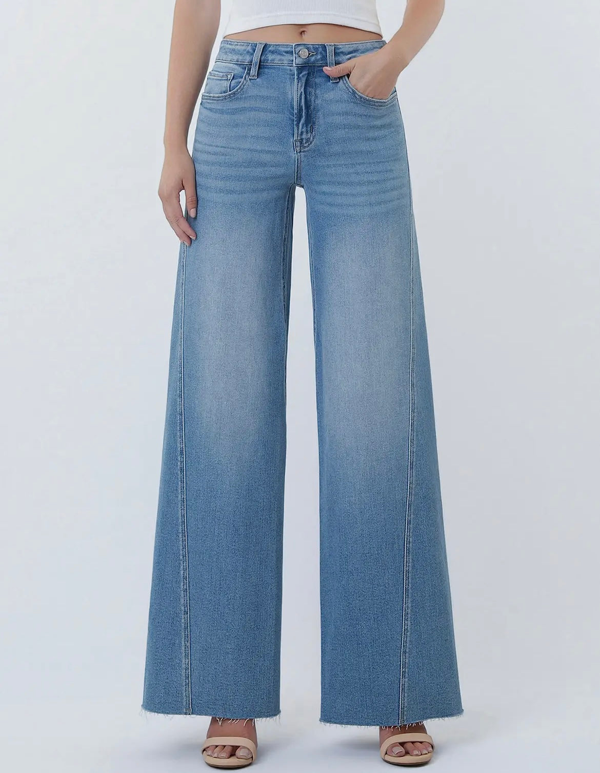 High Rise twisted seam wide leg jeans