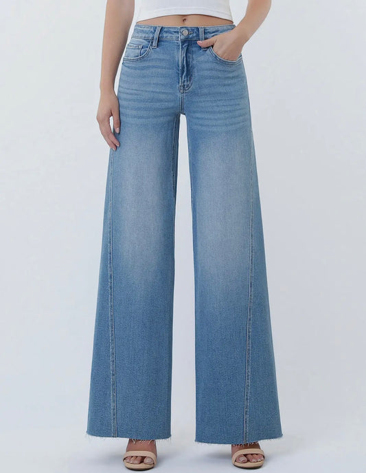 High Rise twisted seam wide leg jeans