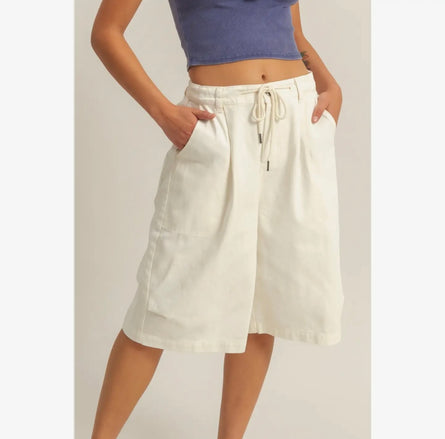 Drawstring waist Cotton Wide leg Jorts