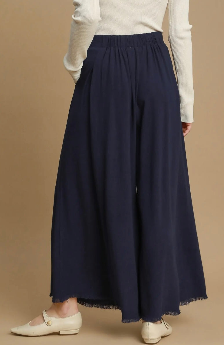 Cotton and Linen Blend Wide Leg Palazzo Pants