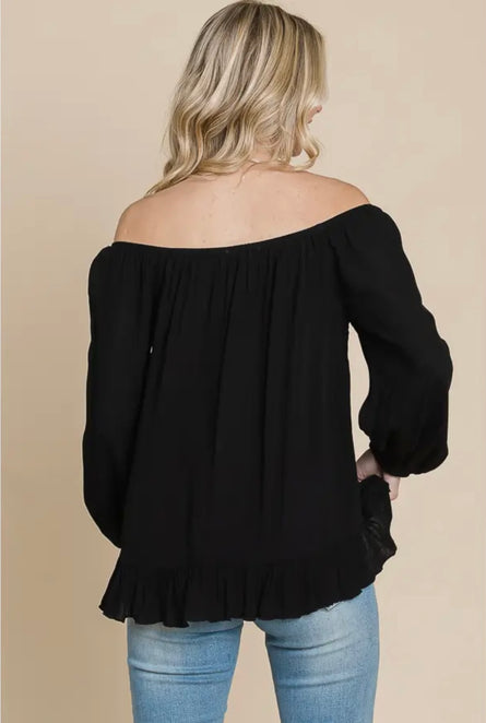 Women’s Convertible Off Shoulder Ruffle Hem Rayon Blouse